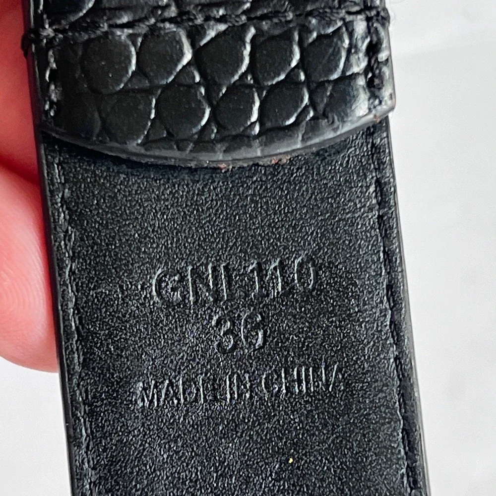 Greg Norman Black Croc Embossed Leather Belt Shark Logo Mens Size 36